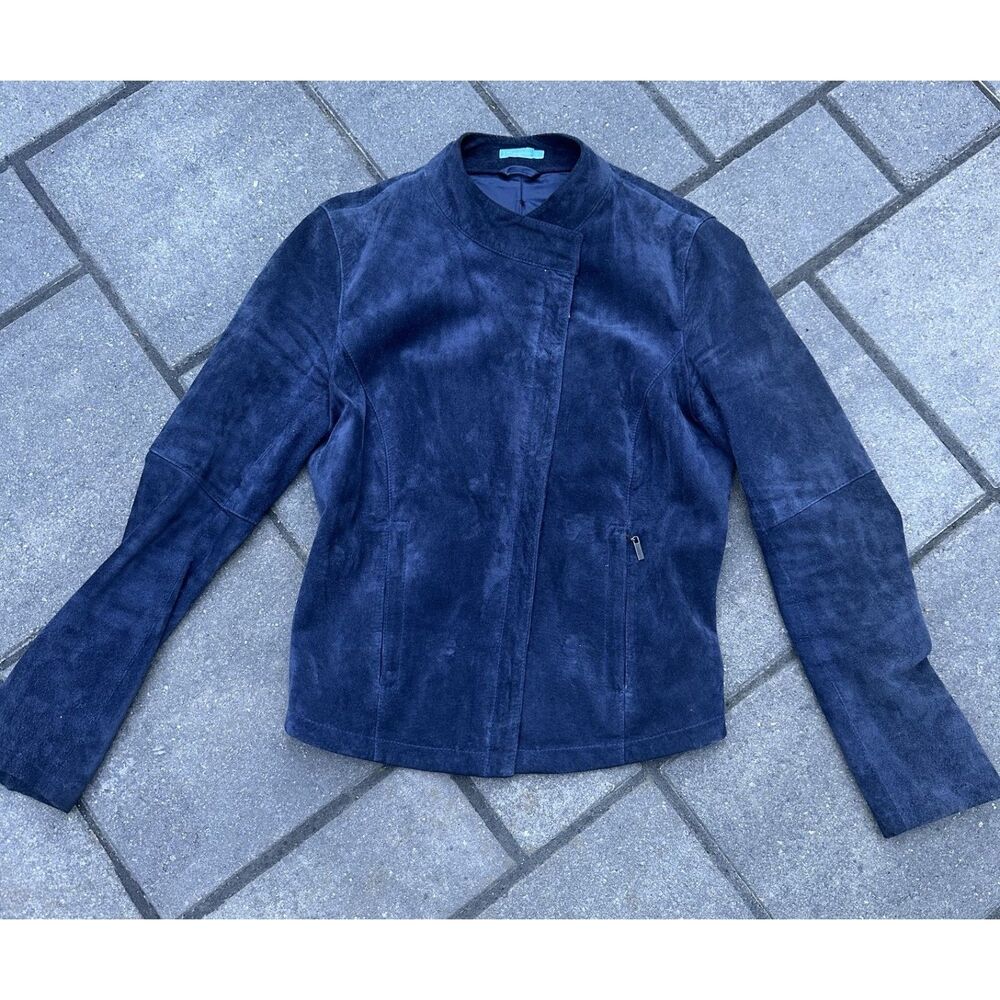 J. McLaughlin Navy Blue Genuine Suede Leather Jacket Women’s Size S